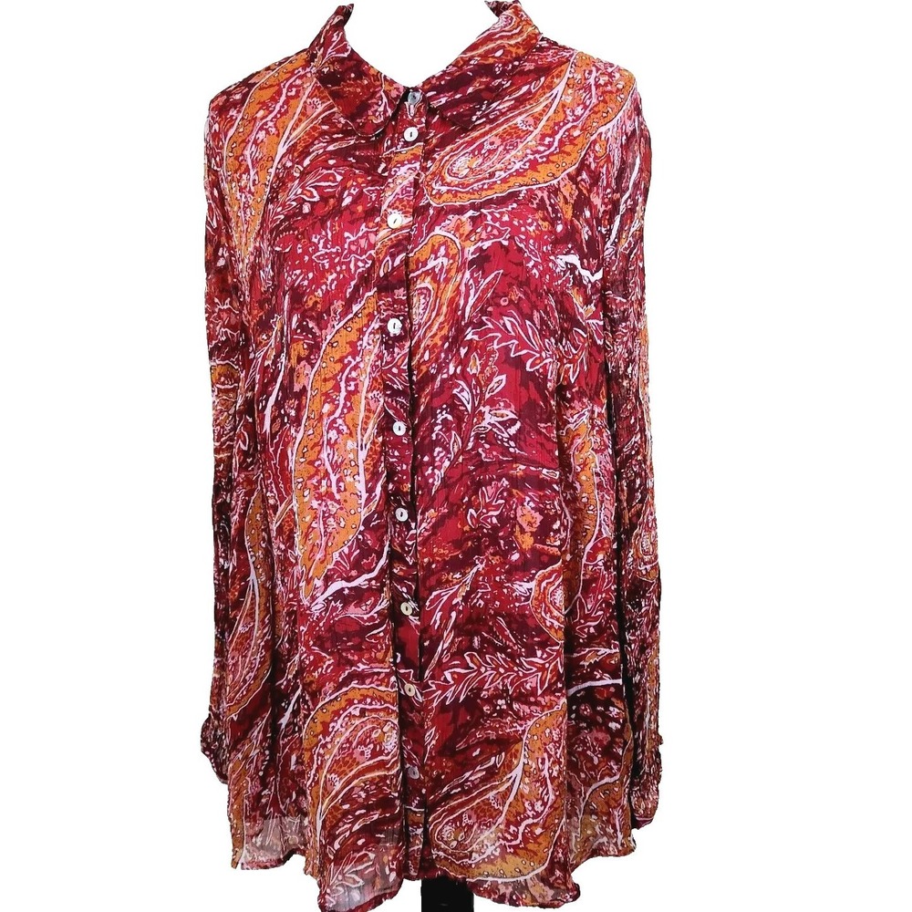 Soft Surroundings Paisley Cheyley Sheer Tunic Blouse Womens 2X Red Boho Top